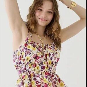 J. Crew White Floral Smocked Sundress with Purple & Yellow Print